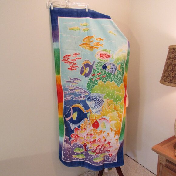 Summer Up! Rainbow Tropical Fish Cotton Beach Towel 56"x29" - Picture 7 of 12